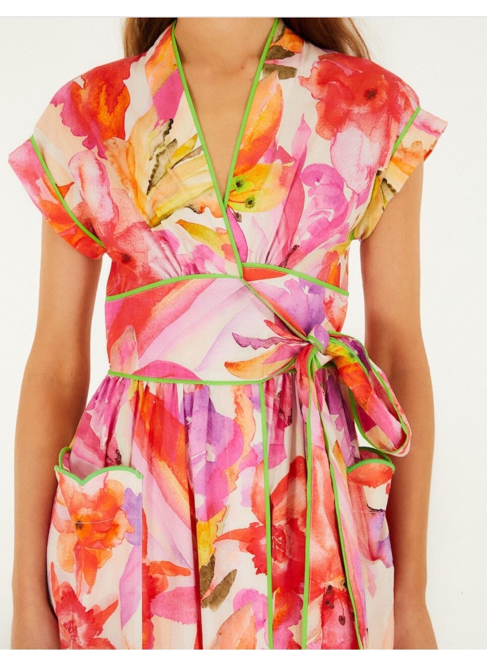 FARM Rio Pink & Orange Floral Wrap Maxi Dress - Picture 2 of 4